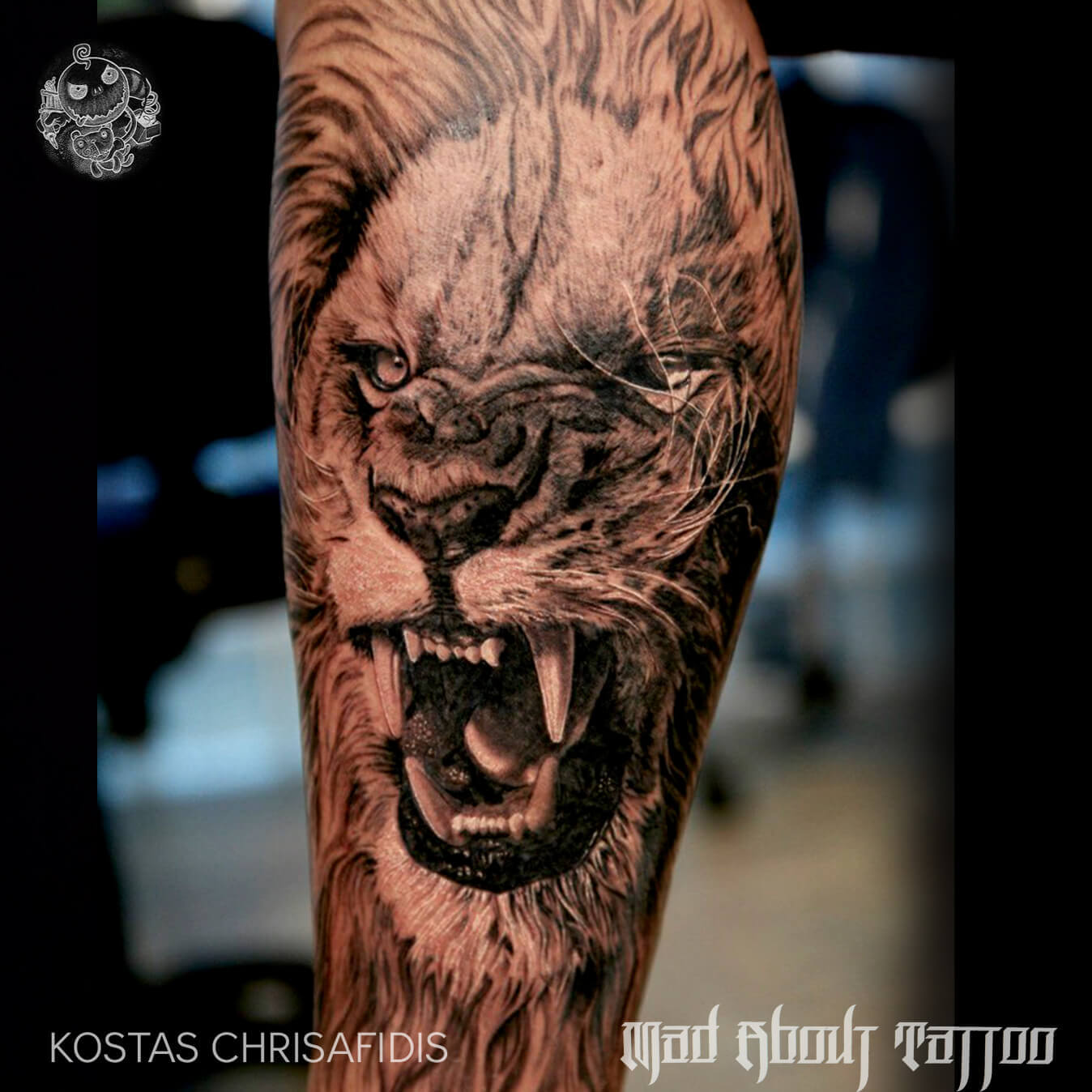 Lion Black and White Realistic Tattoo