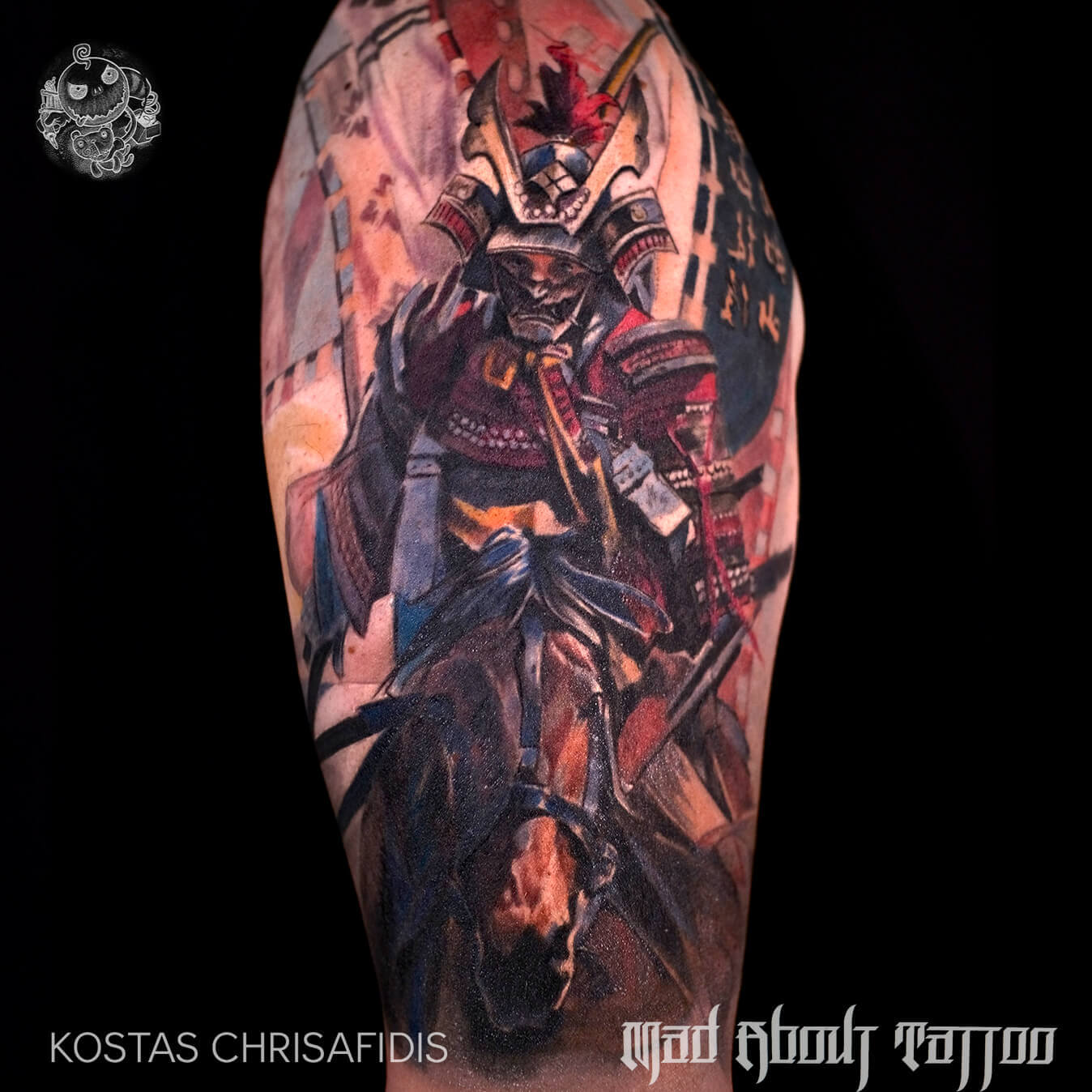 Samurai on Horse Colored Tattoo